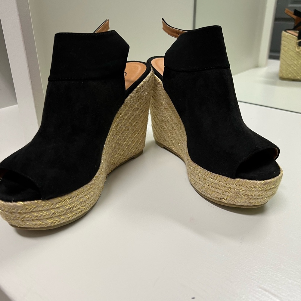 Cupid Black Woven Platforms